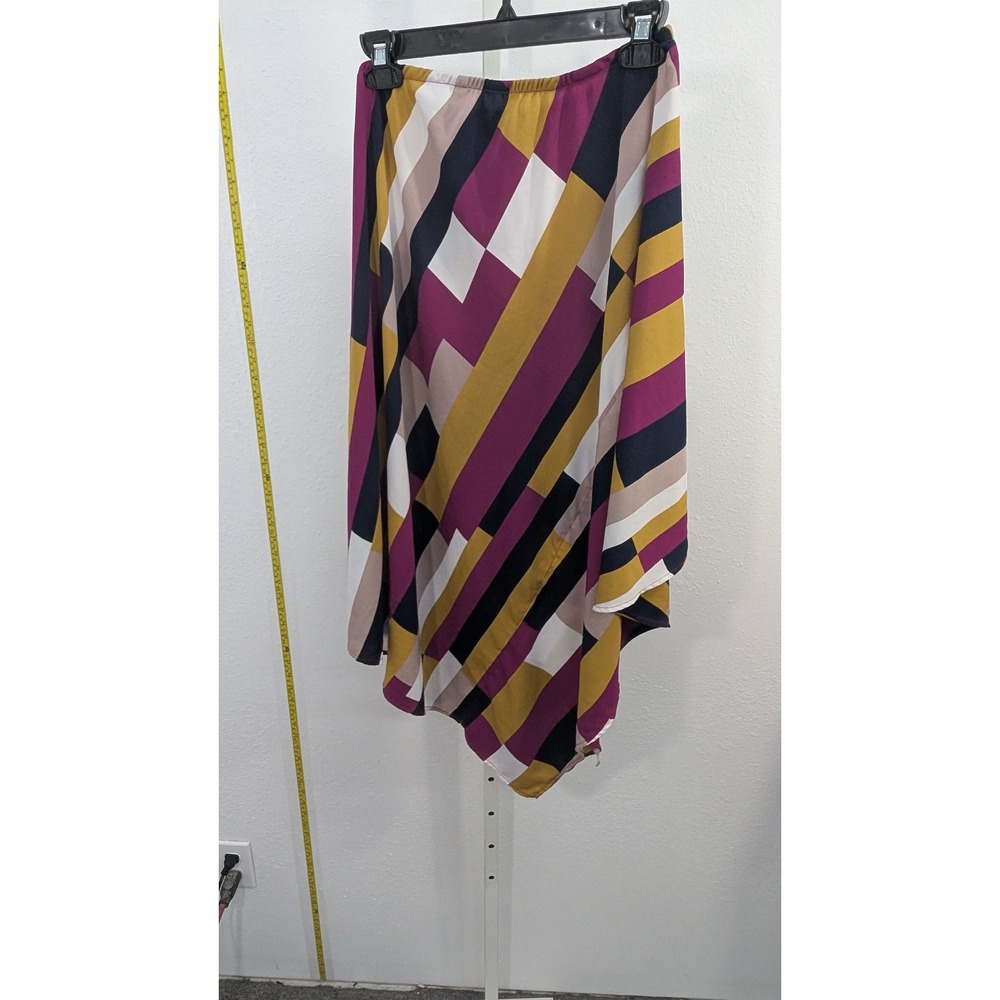 Dreimp Geometric Colorblock Asymmetrical Handkerchief Hem Midi Skirt Small